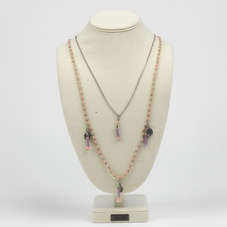 Damen lange Halskette Rosa mit Perlen und Quasten