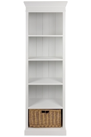 Bretagne Bücherregal  weiß Holz mit Rattankorb