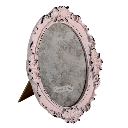 Fotorahmen oval rosa mit Verzierungen im Shabby Chic