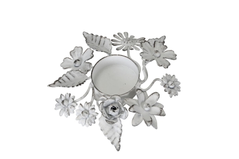 Teelichthalter mit Blüten und Blätter Shabby Chic weiß Landhausstil