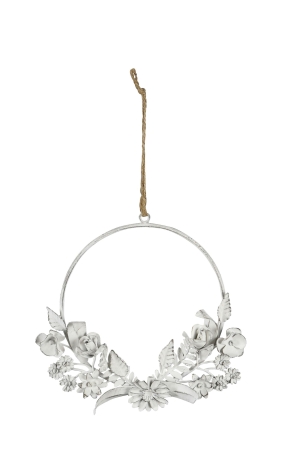 Blütenring Blütenkranz Ring mit Blüten zum Hängen weiß 26,4cm