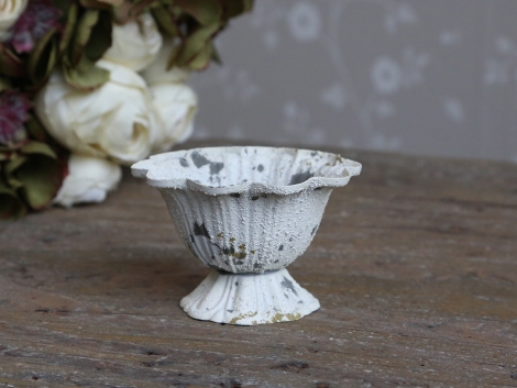 Romantische Vase Shabby Vintage Landhaus PflanzTopf Blumen-Schale Glas Silber 