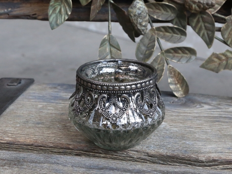 Chic Antique Teelichthalter Bauernsilber mit Silberdekor Ø 7,5 cm
