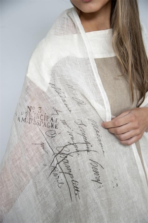 Jeanne d'Arc Living Leinen Schal Vintage Print weiß