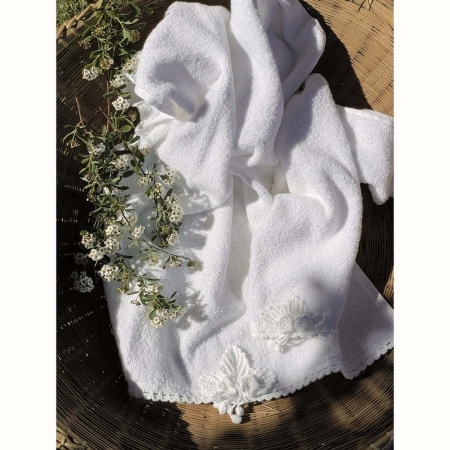 Handtuch-Set mit Häkelborte und Blume weiß Gästehandtuch Handtuch