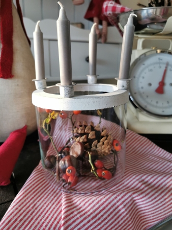 Kerzenhalter Kerzenglas mit Kerzenring für 4 Baumkerzen Shabby weiß