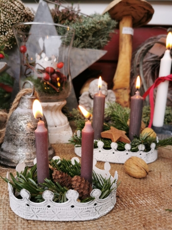 Kerzenhalter Kerzenteller Advent Christmas weiss Metall Shabby Deko Landhaus