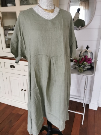 Leinen Kleid in Olive Grün One Zise für  Gr. L-XXL