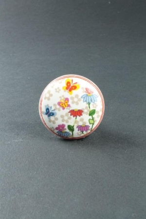 Möbelknopf 4 cm Porzellan Motiv Schmetterling Blumen Kinder bunt