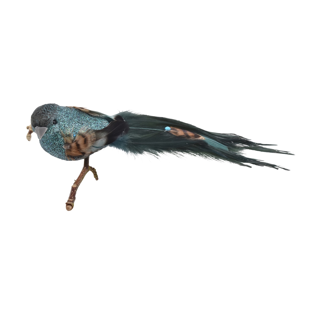 Vogel mit Clip & Feder, hellgold, 20 cm