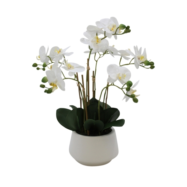 künstliche Orchidee mit 6 Rispen Weiß
