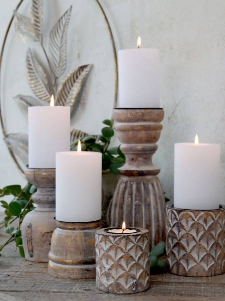 3 Kerzenleuchter Holz Eisen I Vintage Landhausstil Kerzenständer Größen Teelichthalter in