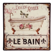 Blechschild Le Bain Rosen freistehende Badewanne 30 x 30 cm