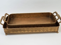 Tablett Metall antik gold mit Tragegriffe